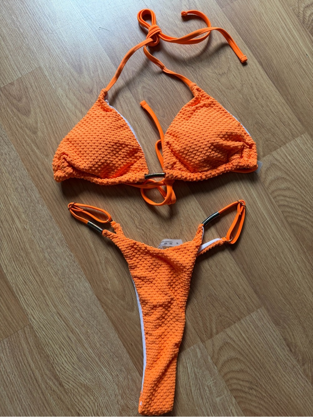 SHEIN Orange Textured Triangle Bikini Set